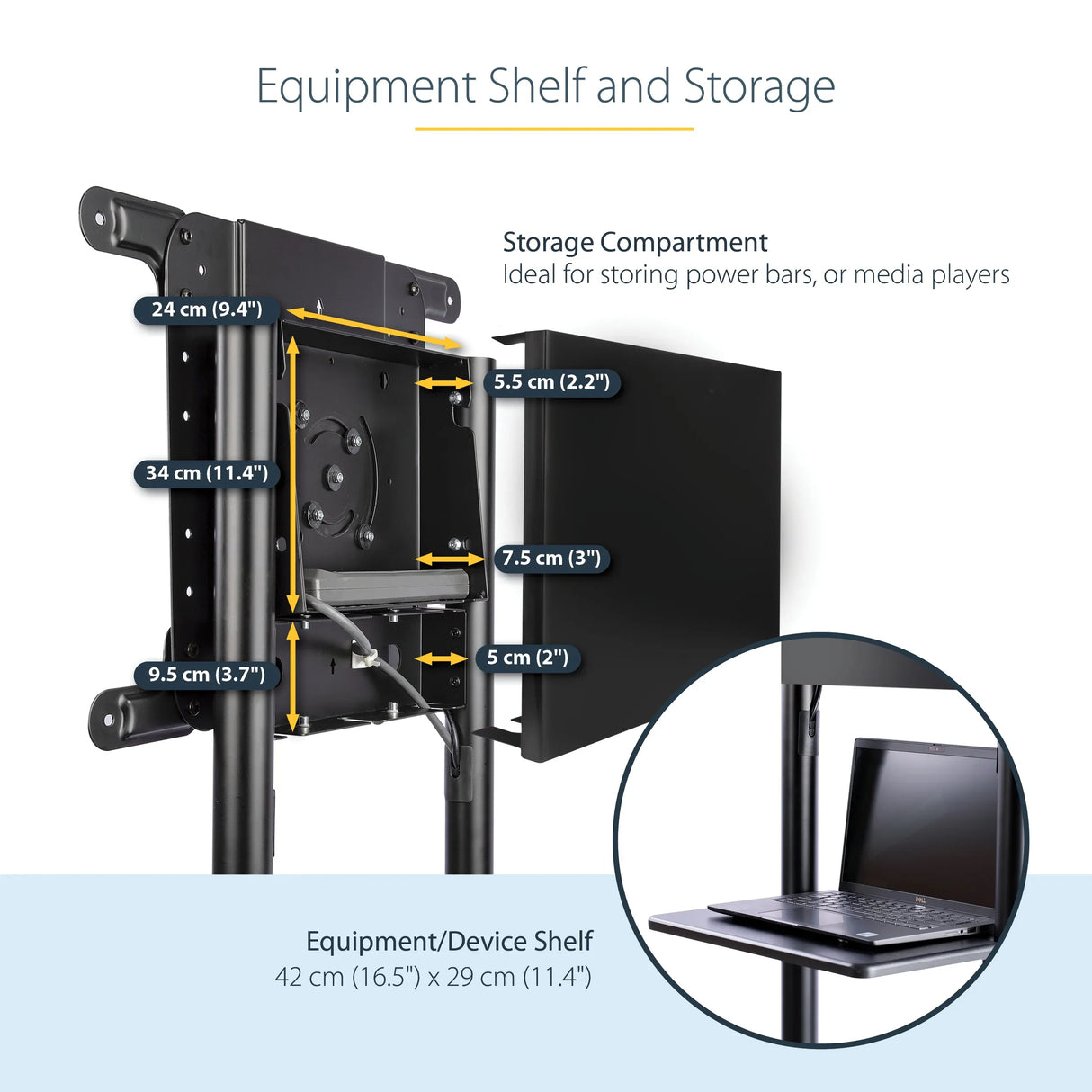 STARTECH Mobile TV Cart - Portable Rolling TV Stand for 37-70" VESA Display (154lb|70kg) - TV Stand w|Shelf & Storage Compartment - Rotate|Tilt Display - Universal TV Mount on Wheels (MBLTVSTNDEC) (MBLTVSTNDEC)