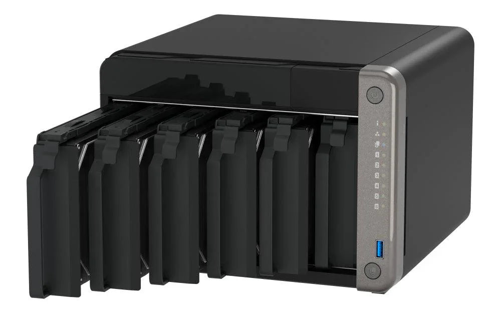 QNAP 8-C ARM Cortex 64-bit | 8 GB RAM | 4 GB Flash | ARM Mali-G610 MC4 | 6 x 3.5" SATA 6Gb|s | 120W | 171 x 235 x 226 mm (TS-AI642-8G)