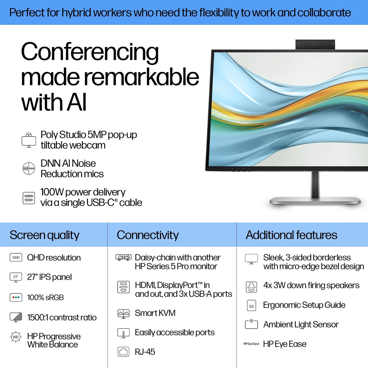 HP 27" Monitor – 27" / QHD / IPS / 60Hz – Business Monitor