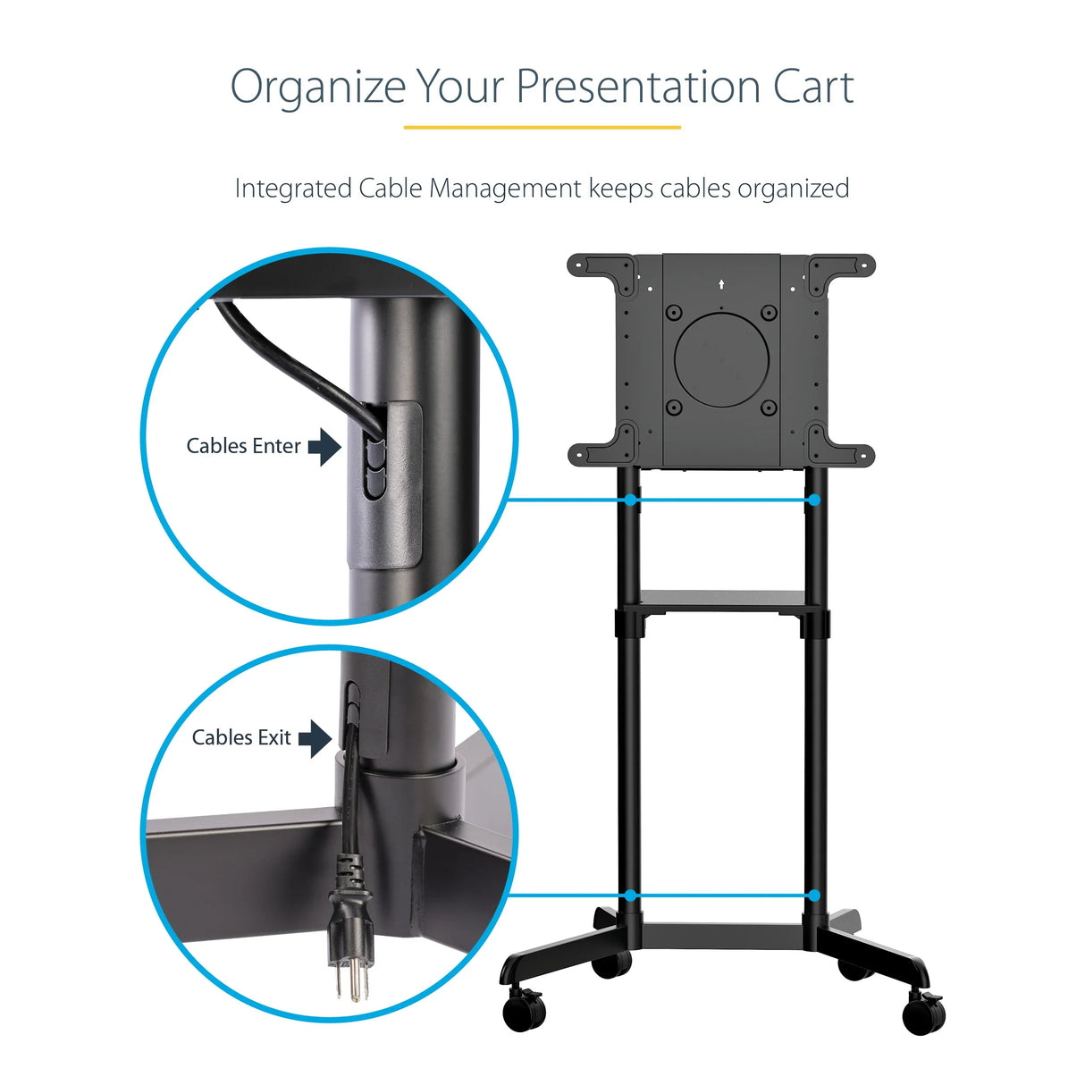 STARTECH Mobile TV Cart - Portable Rolling TV Stand for 37-70" VESA Display (154lb|70kg) - TV Stand w|Shelf & Storage Compartment - Rotate|Tilt Display - Universal TV Mount on Wheels (MBLTVSTNDEC) (MBLTVSTNDEC)