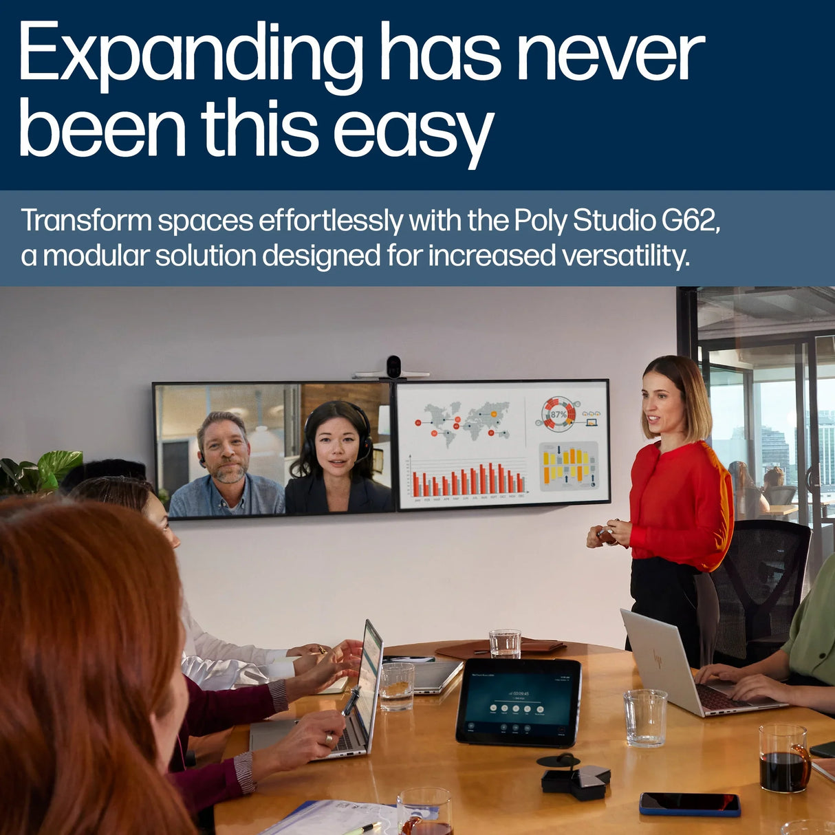 POLY Studio G62 – Full HD (1080p) / 120° Wide-Angle / 8-Mic Array – UC Video Conferencing System