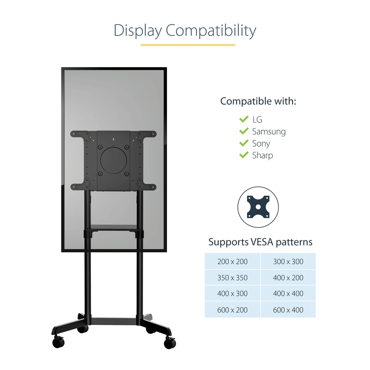 STARTECH Mobile TV Cart - Portable Rolling TV Stand for 37-70" VESA Display (154lb|70kg) - TV Stand w|Shelf & Storage Compartment - Rotate|Tilt Display - Universal TV Mount on Wheels (MBLTVSTNDEC) (MBLTVSTNDEC)