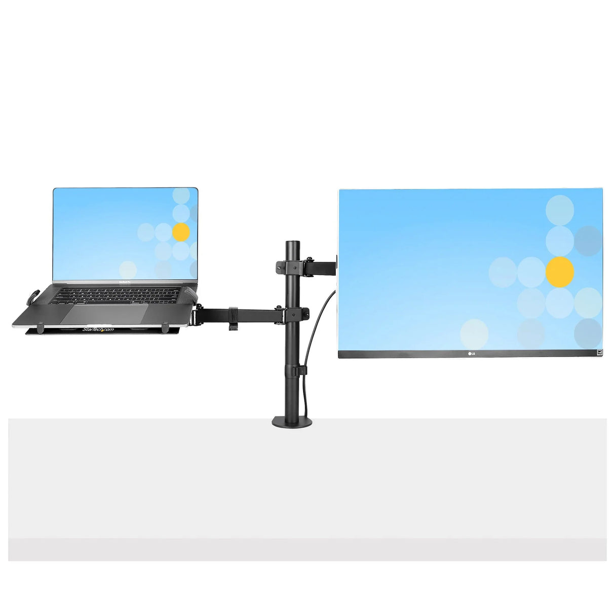 STARTECH Monitor Arm with VESA Laptop Tray | For a Laptop (4.5kg|9.9lb) and a Single Display up to 32" (8kg|17.6lb) | Black | Adjustable Laptop Arm Mount | C-clamp|Grommet Mount (A2-LAPTOP-DESK-MOUNT) (A2-LAPTOP-DESK-MOUNT)