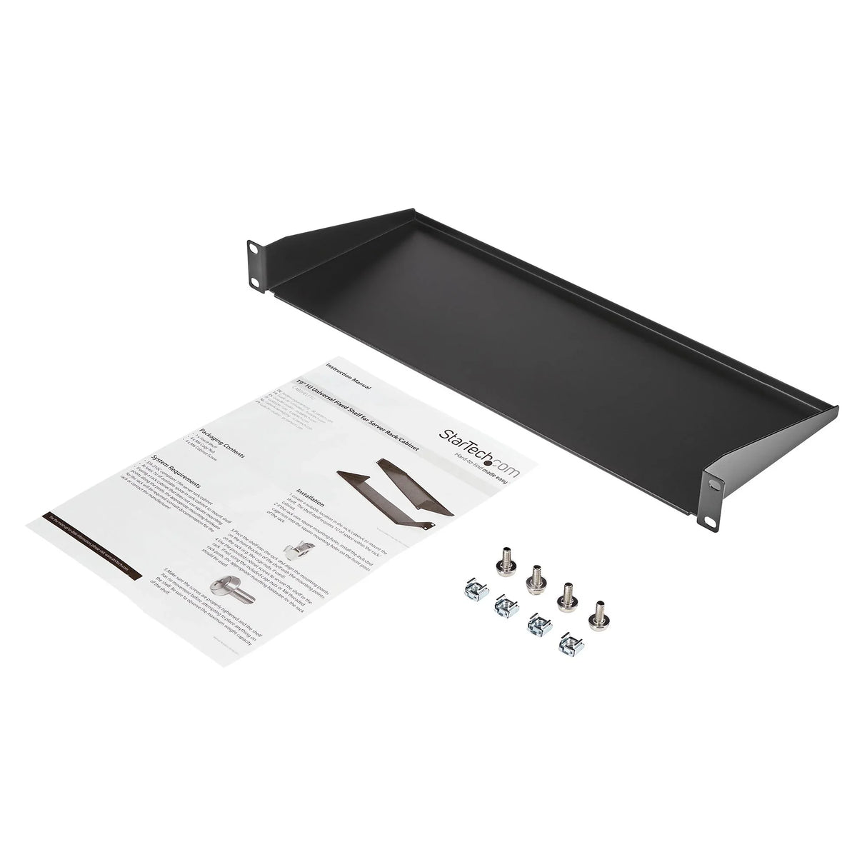 STARTECH 1U Server Rack Shelf - Universal Rack Mount Cantilever Shelf for 19" Network Equipment Rack & Cabinet - Heavy Duty Steel | Weight Capacity 33lb|15kg - 7" Deep Tray | Black (CABSHELF1U) (CABSHELF1U)