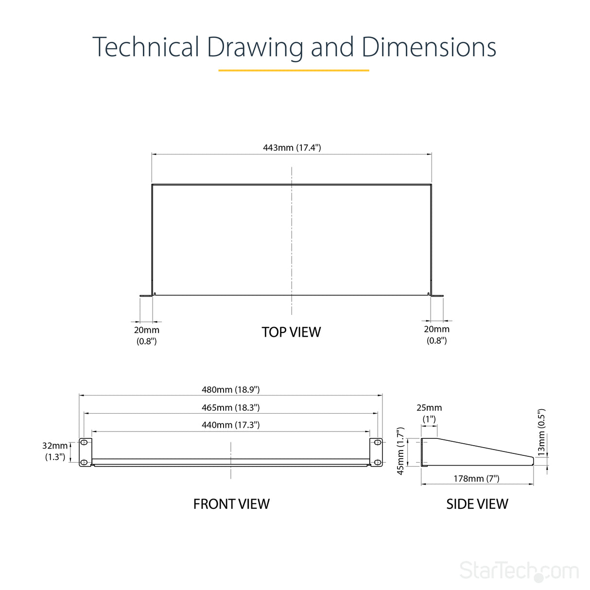 STARTECH 1U Server Rack Shelf - Universal Rack Mount Cantilever Shelf for 19" Network Equipment Rack & Cabinet - Heavy Duty Steel | Weight Capacity 33lb|15kg - 7" Deep Tray | Black (CABSHELF1U) (CABSHELF1U)