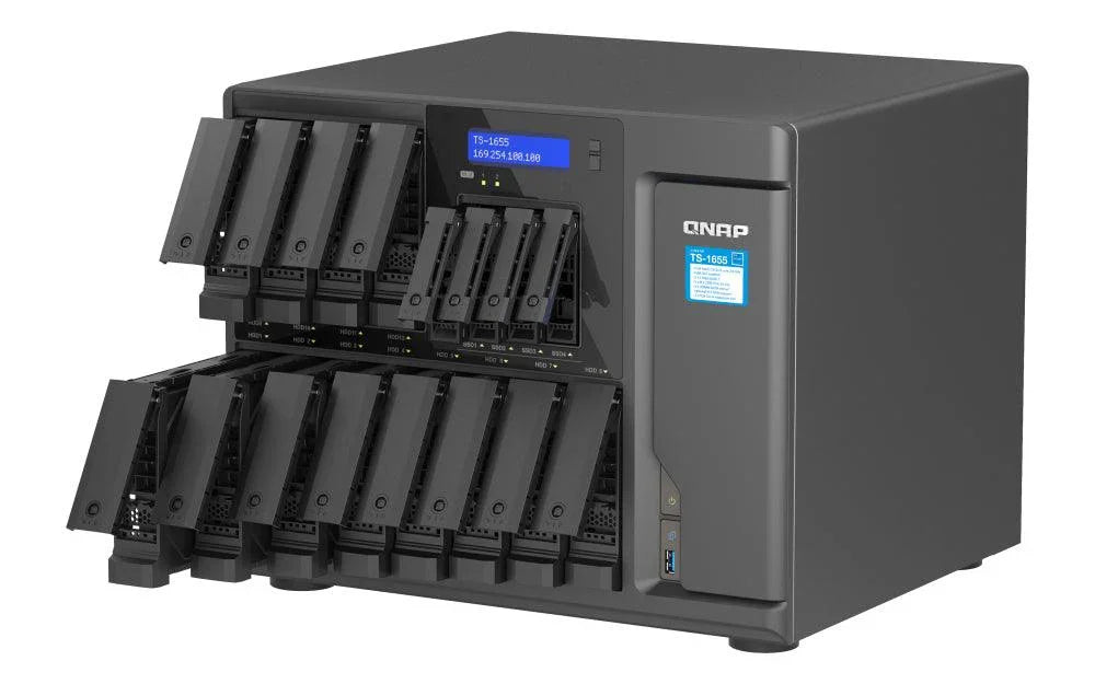 QNAP Intel Atom C5125 | 8 GB DDR4 | 5GB Flash | 12x 3.5" + 4x 2.5" SATA | 2x M.2 | 2x RJ-45 | 4x USB 3.2 Gen1 (TS-1655-8G)