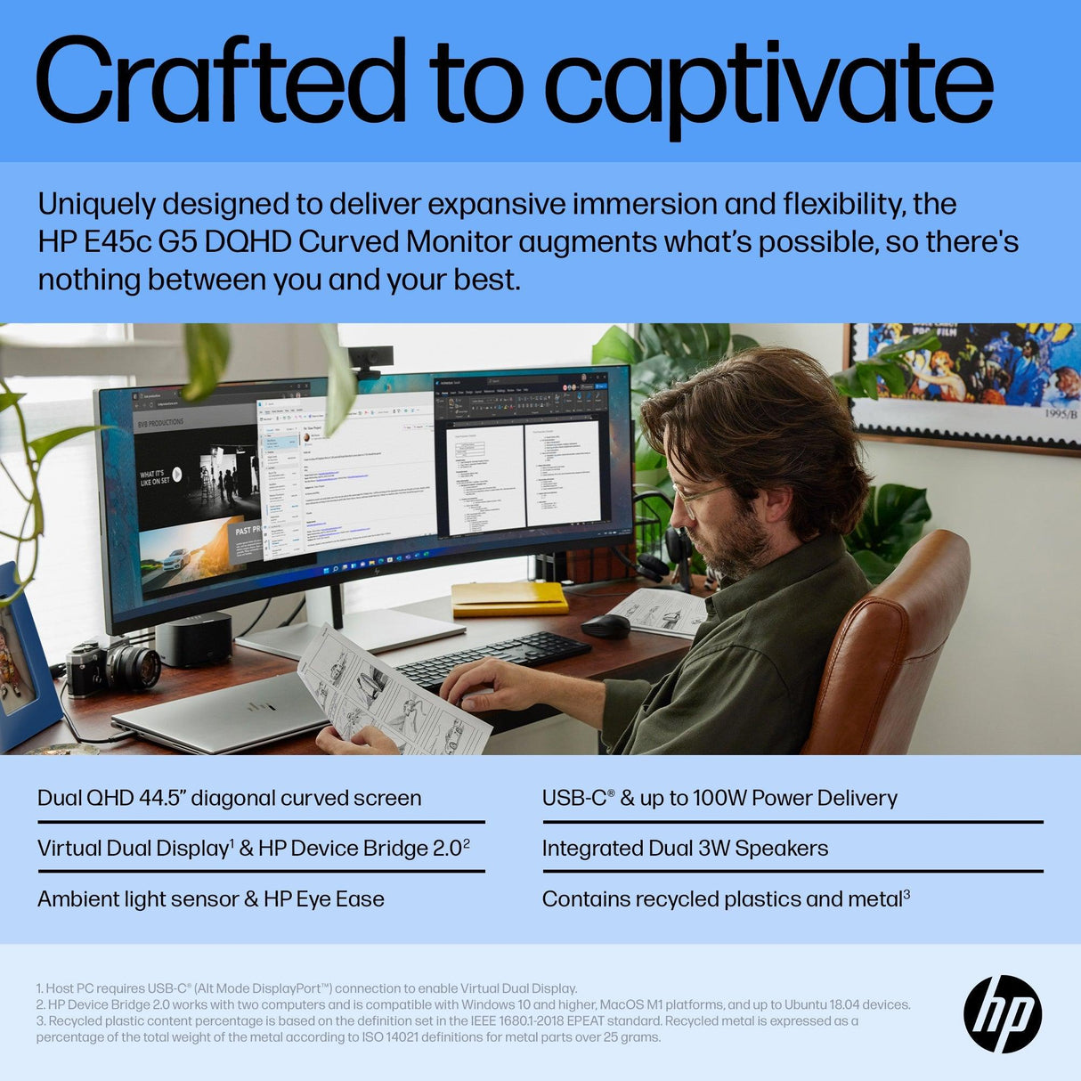 HP E45c G5 computer monitor (44.5") DQHD Black