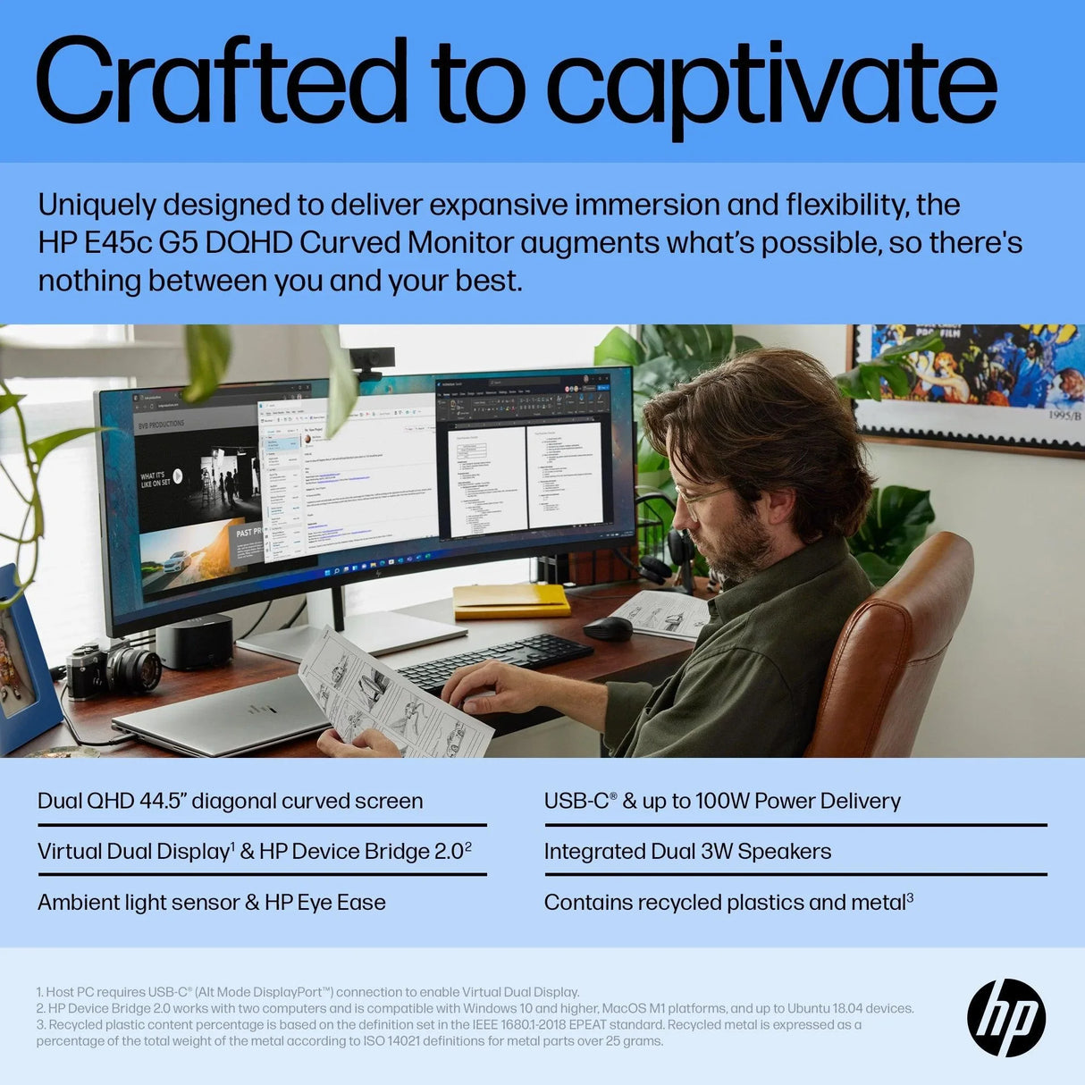 HP E45c Monitor – 44.5" / DQHD / VA / 60Hz – Business Monitor