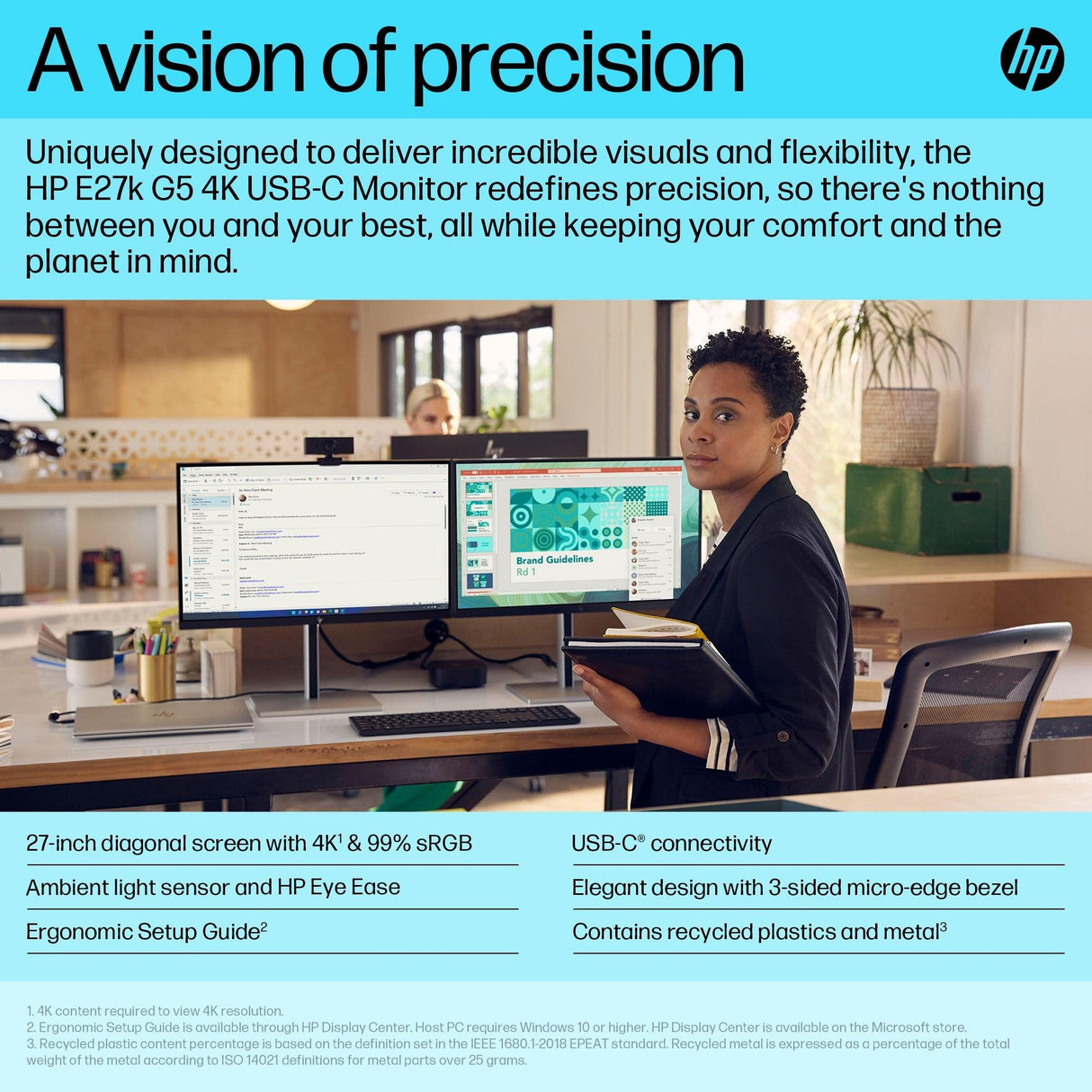 HP E-Series E27k G5 computer monitor (27") 4K Ultra HD Black, Silver