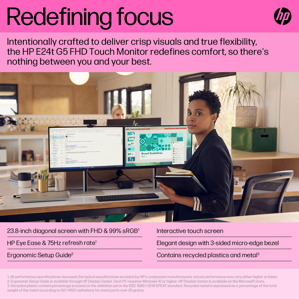 HP E24t G5 computer monitor (23.8") Full HD Touchscreen Black