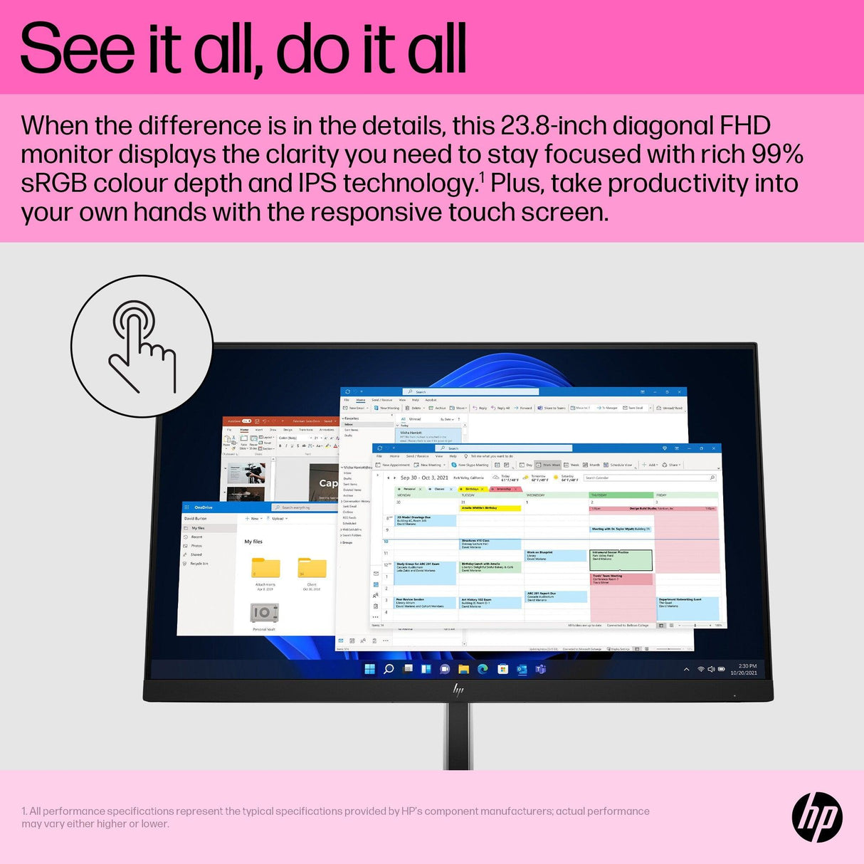 HP E24t G5 computer monitor (23.8") Full HD Touchscreen Black
