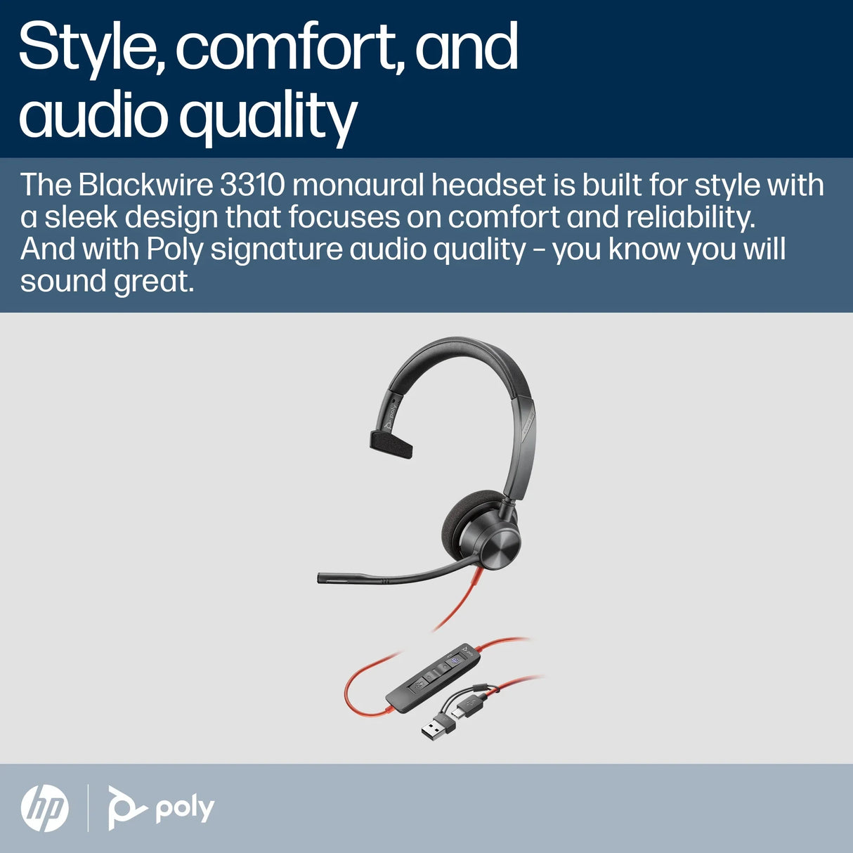 POLY Blackwire 3310 – Wired (USB-C) / Mono / Office – Head-band Headset