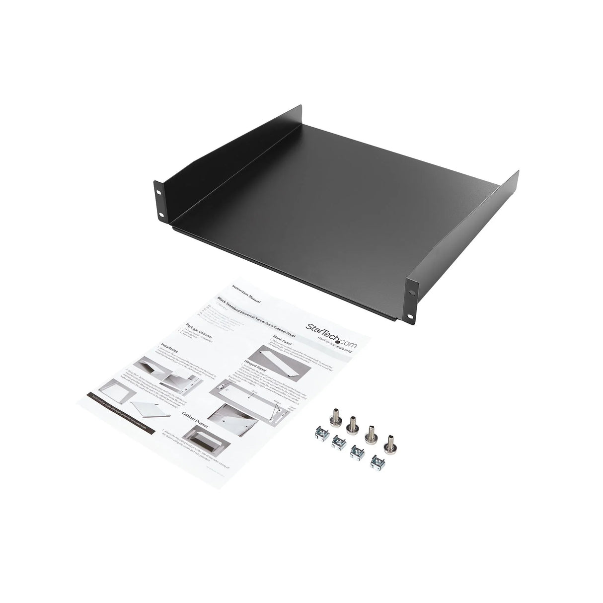 STARTECH 2U Server Rack Shelf - Universal Rack Mount Cantilever Shelf for 19" Network Equipment Rack & Cabinet - Heavy Duty Steel | Weight Capacity 44lb|20kg - 16" Deep Tray | Black (CABSHELF) (CABSHELF)