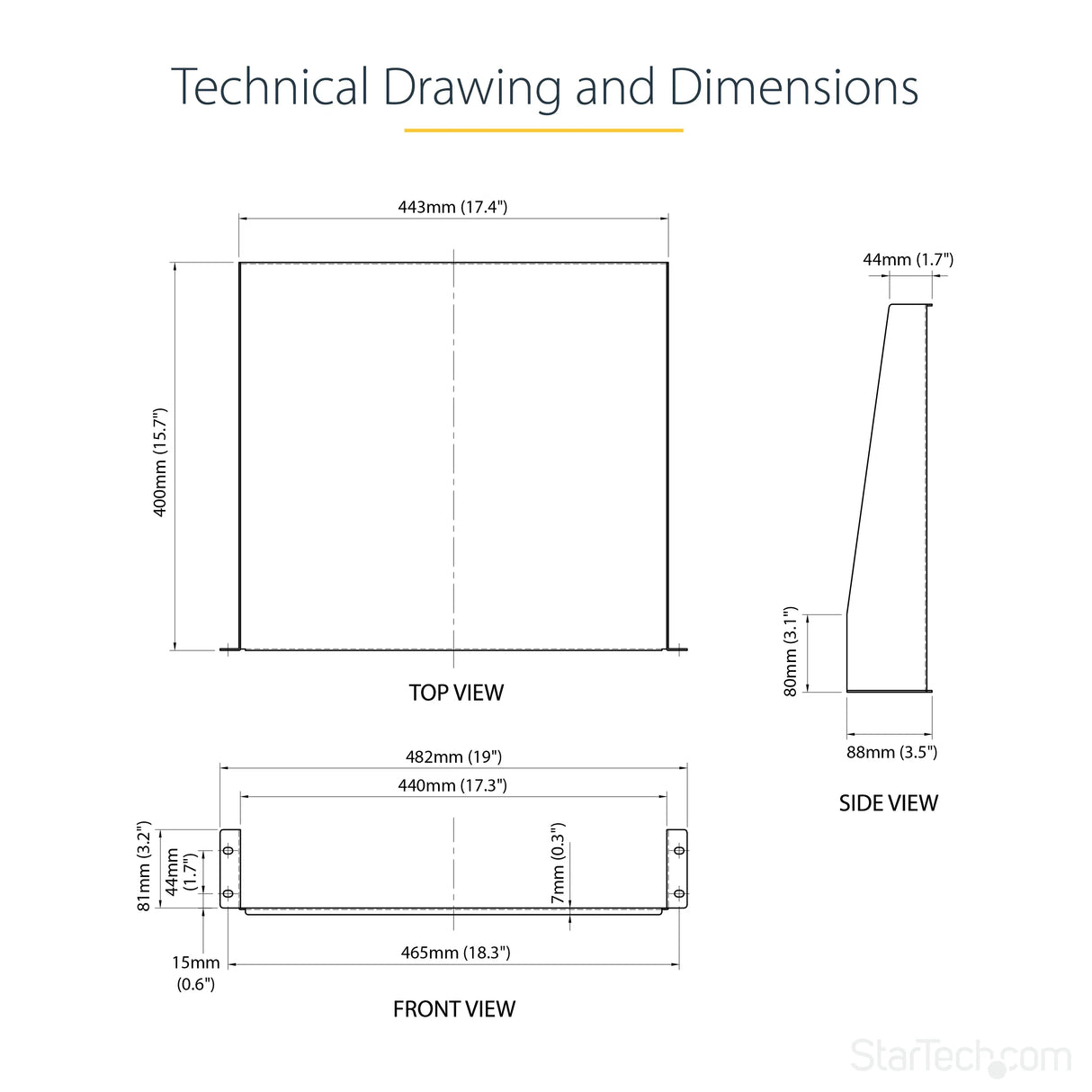 STARTECH 2U Server Rack Shelf - Universal Rack Mount Cantilever Shelf for 19" Network Equipment Rack & Cabinet - Heavy Duty Steel | Weight Capacity 44lb|20kg - 16" Deep Tray | Black (CABSHELF) (CABSHELF)
