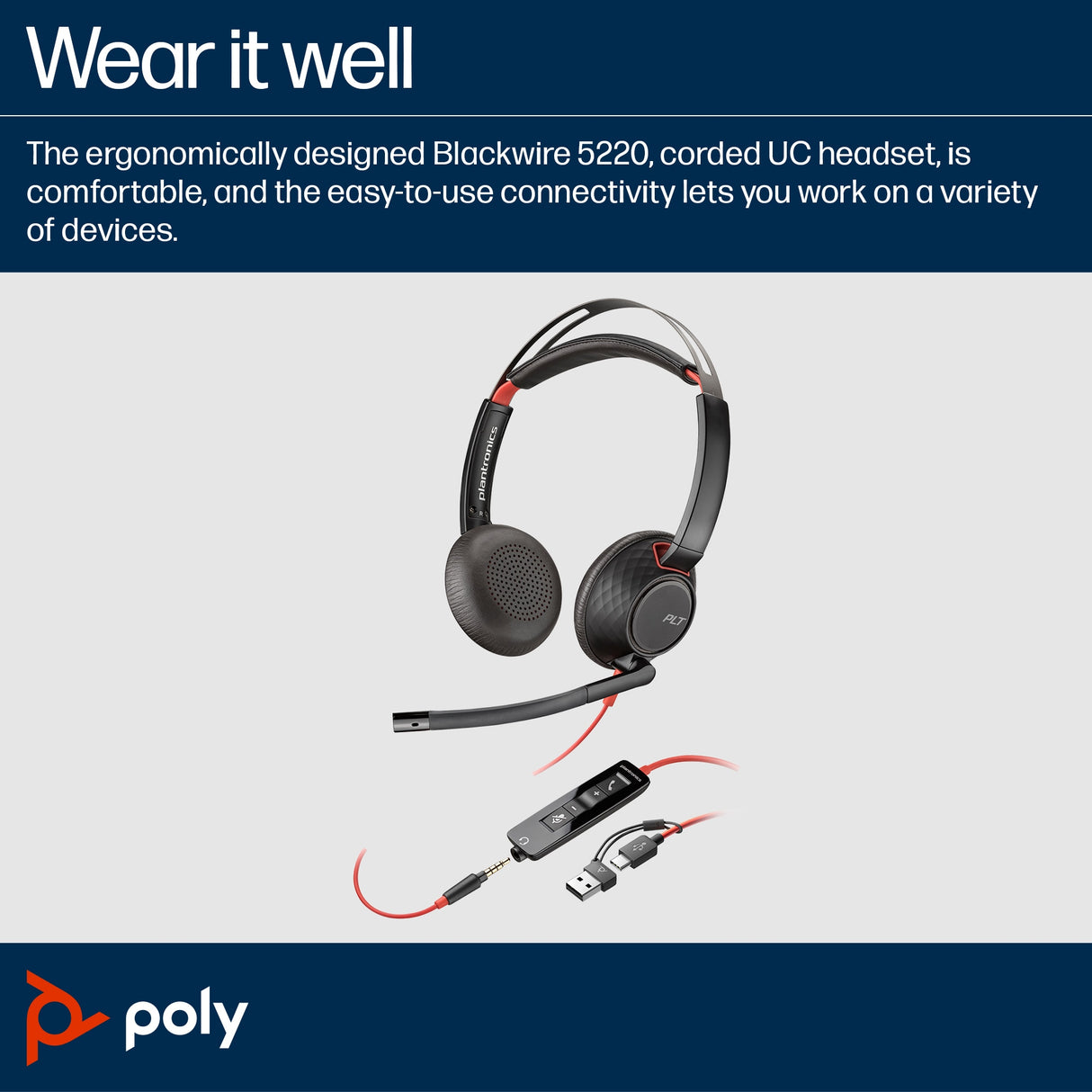 POLY Blackwire 5220 Wired On-ear Stereo MS Teams Certified Headset