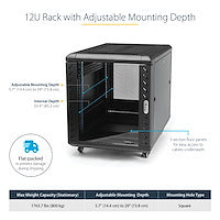STARTECH 4-Post 12U Server Rack Cabinet | 19" Data Rack Cabinet for IT | Network Equipment | with Adjustable Mounting Rails (RK1236BKF)