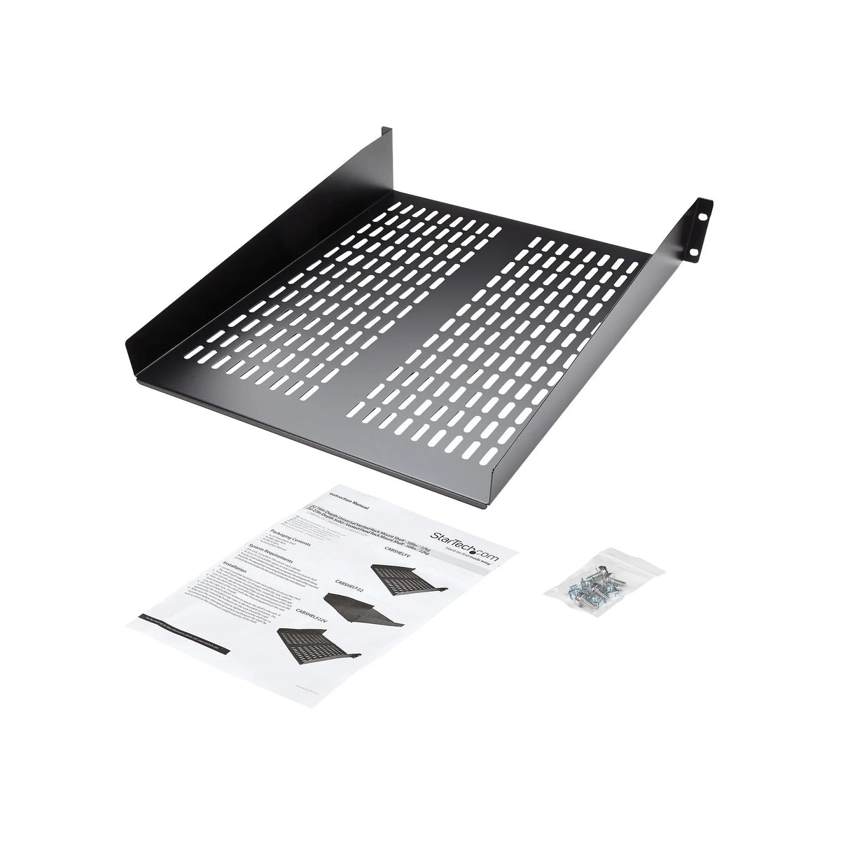 STARTECH 2U Server Rack Shelf - Universal Vented Rack Mount Cantilever Tray for 19" Network Equipment Rack & Cabinet - Heavy Duty Steel - Weight Capacity 50lb|23kg - 22" Deep Shelf (CABSHELF22V) (CABSHELF22V)