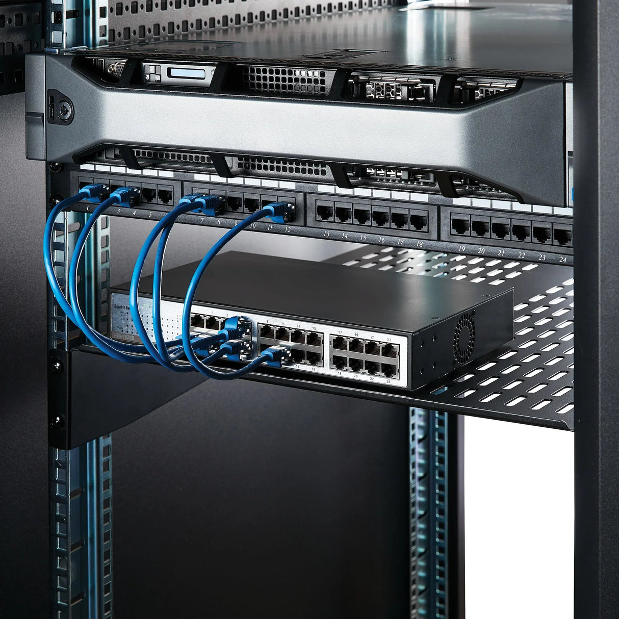 STARTECH 2U Server Rack Shelf - Universal Vented Rack Mount Cantilever Tray for 19" Network Equipment Rack & Cabinet - Heavy Duty Steel - Weight Capacity 50lb|23kg - 22" Deep Shelf (CABSHELF22V) (CABSHELF22V)