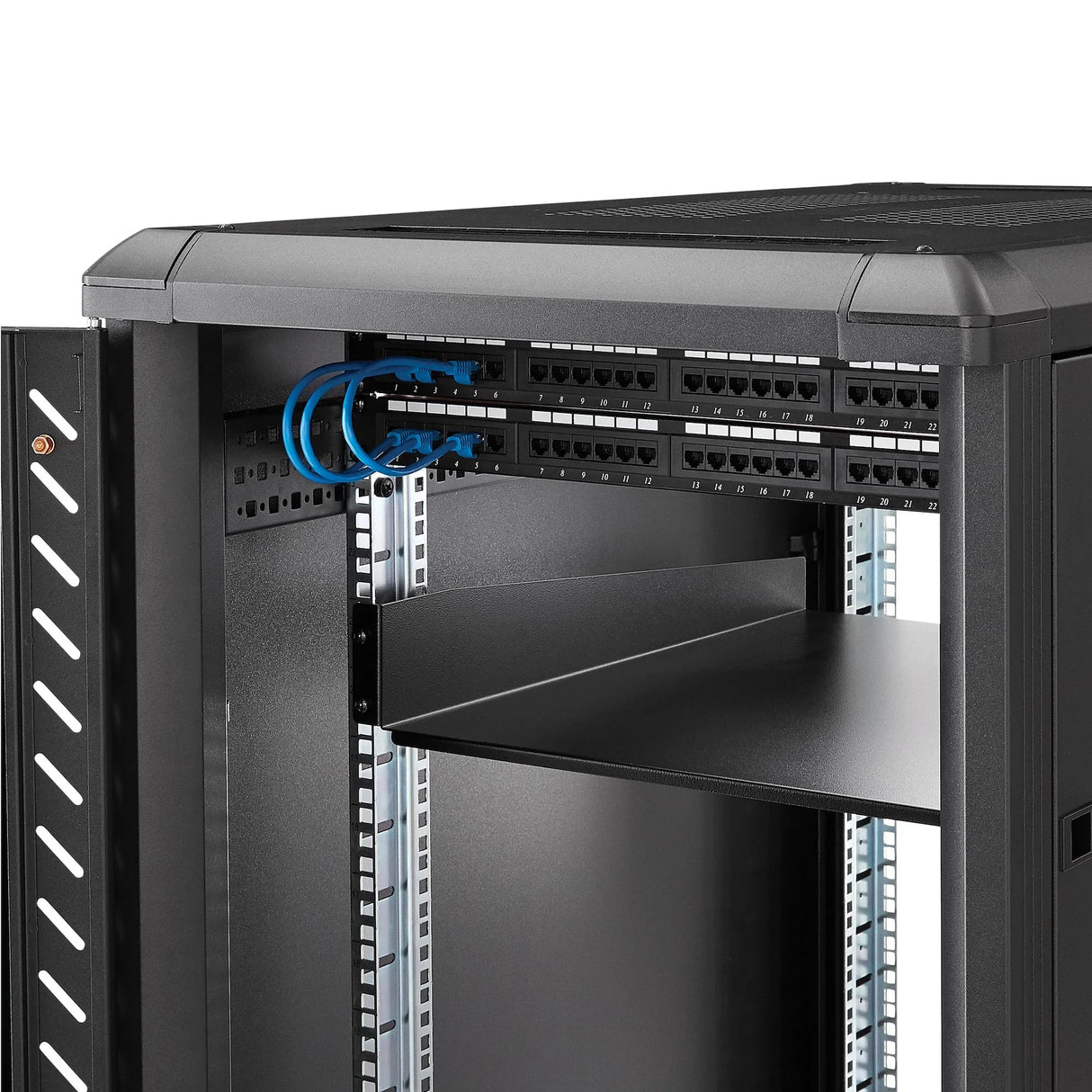 STARTECH 2U Server Rack Shelf - Universal Rack Mount Cantilever Shelf for 19" Network Equipment Rack & Cabinet - Heavy Duty Steel | Weight Capacity 50lb|23kg - 22" Deep Tray | Black (CABSHELF22) (CABSHELF22)