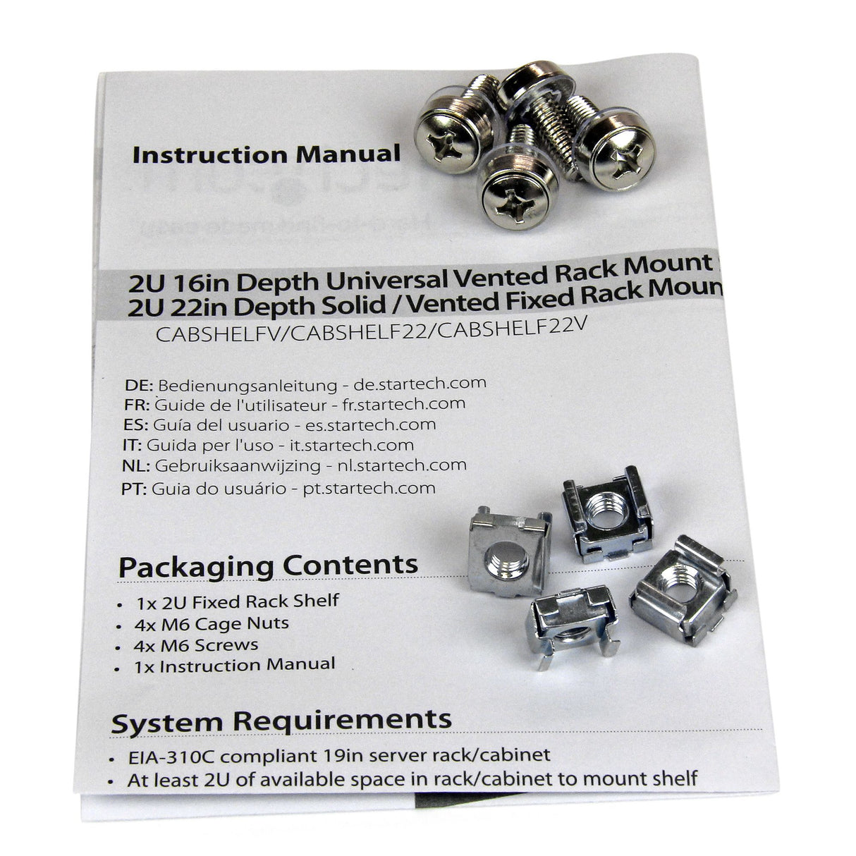 STARTECH 2U Server Rack Shelf - Universal Rack Mount Cantilever Shelf for 19" Network Equipment Rack & Cabinet - Heavy Duty Steel | Weight Capacity 50lb|23kg - 22" Deep Tray | Black (CABSHELF22) (CABSHELF22)