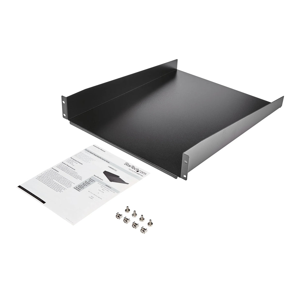 STARTECH 2U Server Rack Shelf - Universal Rack Mount Cantilever Shelf for 19" Network Equipment Rack & Cabinet - Heavy Duty Steel | Weight Capacity 50lb|23kg - 22" Deep Tray | Black (CABSHELF22) (CABSHELF22)