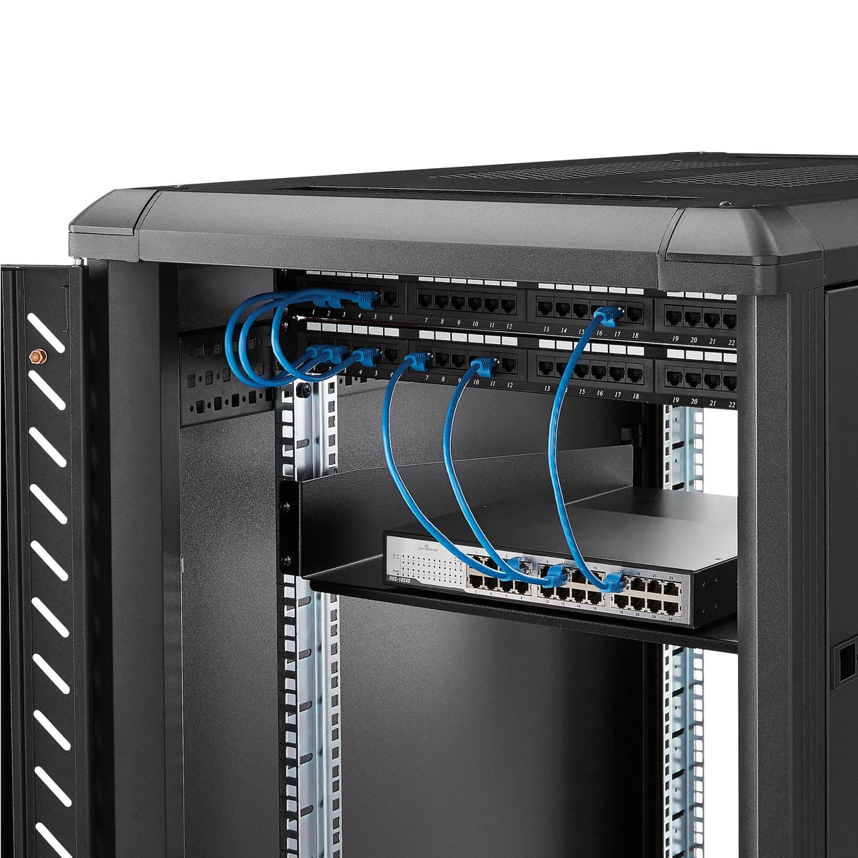 STARTECH 2U Server Rack Shelf - Universal Rack Mount Cantilever Shelf for 19" Network Equipment Rack & Cabinet - Heavy Duty Steel | Weight Capacity 50lb|23kg - 22" Deep Tray | Black (CABSHELF22) (CABSHELF22)