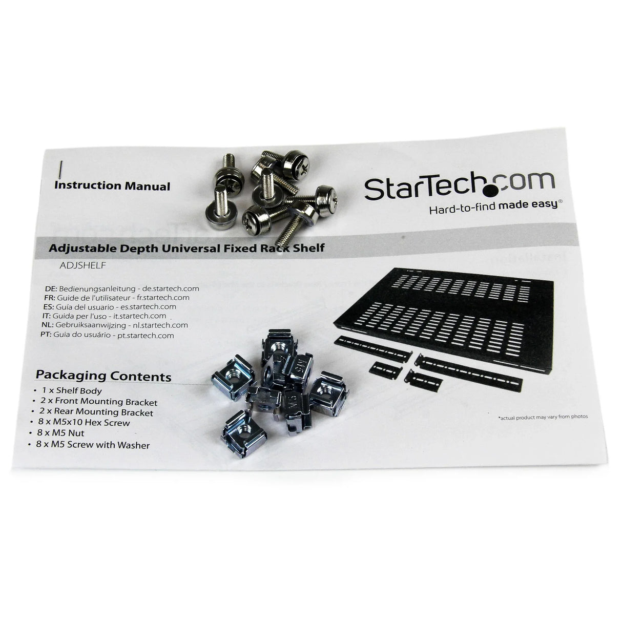 STARTECH 1U Adjustable Vented Server Rack Mount Shelf - 175lbs - 19.5 to 38in Adjustable Mounting Depth Universal Tray for 19" AV| Network Equipment Rack - 27.5in Deep (ADJSHELF) (ADJSHELF)