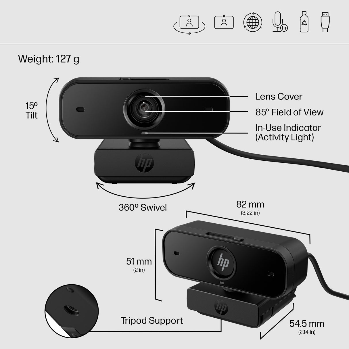 HP 430 – Full HD (1080p) – Dual Mic Array – UC Webcam