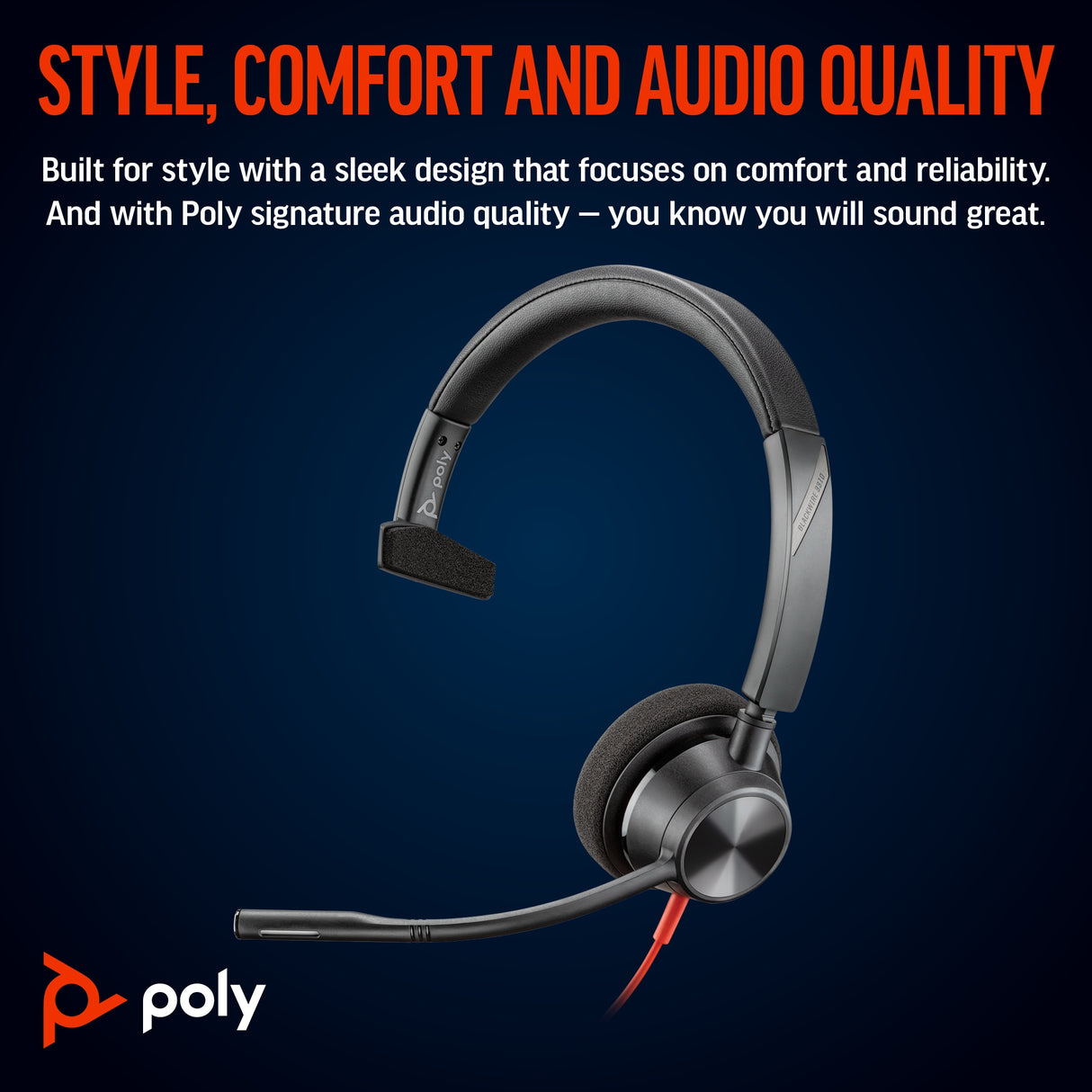 POLY Blackwire 3310 Wired On-ear Mono Headset