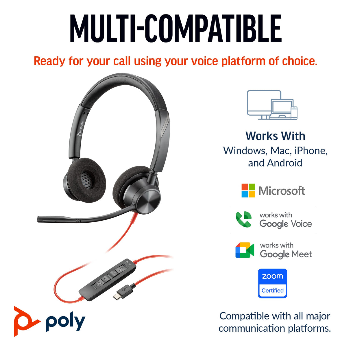 POLY Blackwire 3320 Wired On-ear Stereo Headset