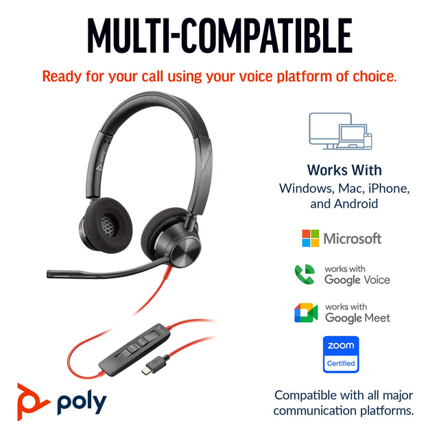 POLY Blackwire 3320 Wired On-ear Stereo Headset