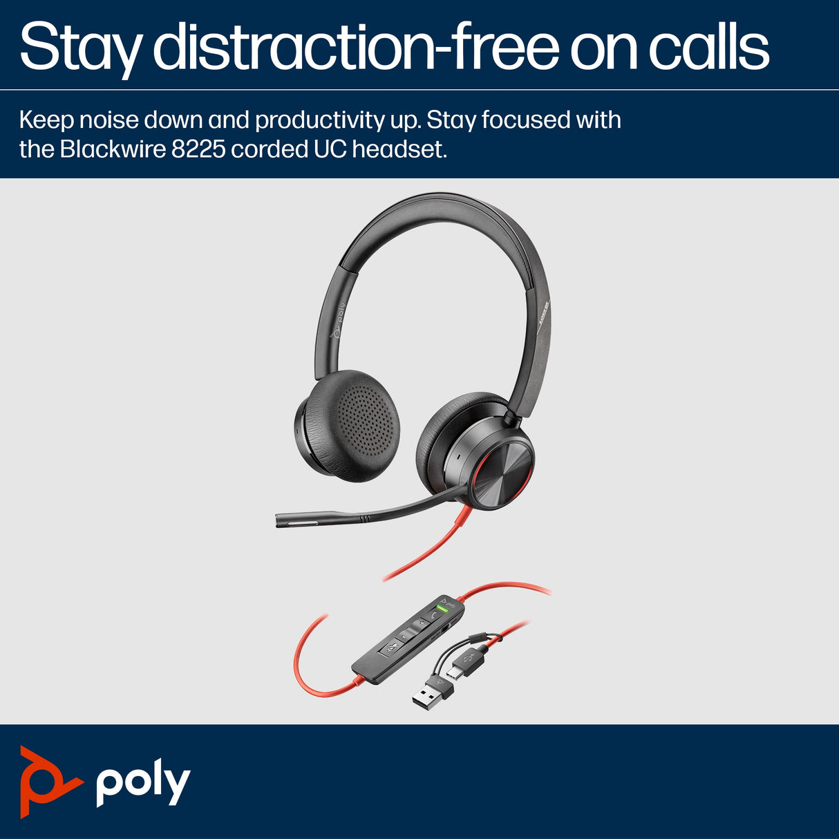 POLY Blackwire 8225 Wired On-ear Stereo MS Teams Certified Headset