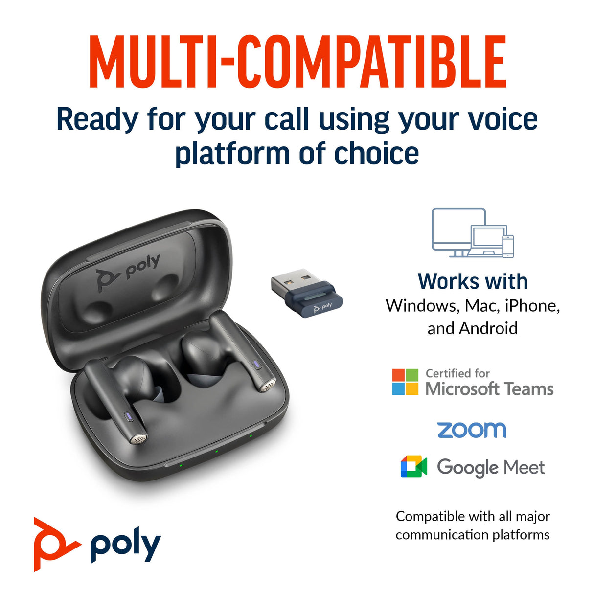 POLY Voyager Free 60 UC True Wireless Earbud Stereo Headset
