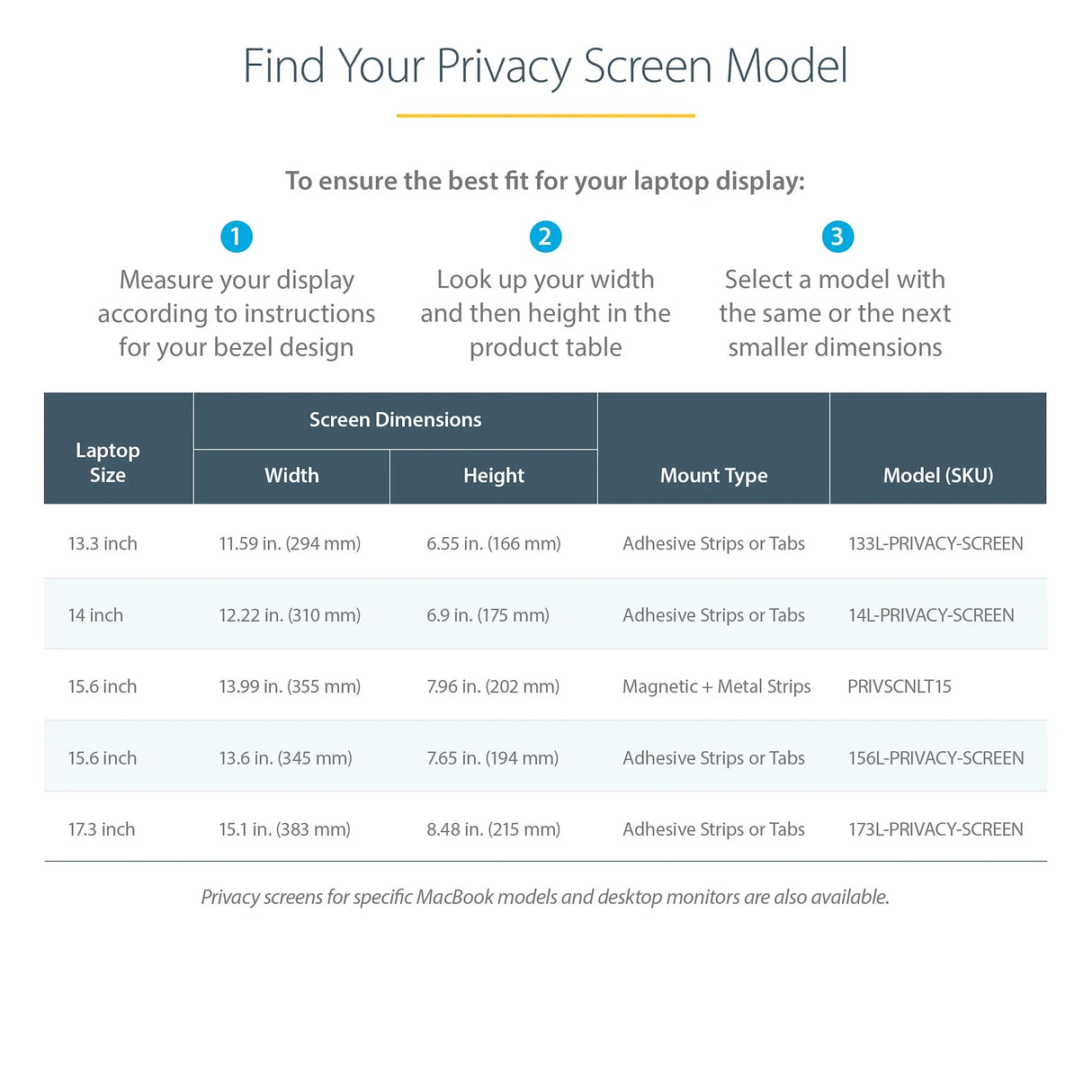 STARTECH 173L-PRIVACY-SCREEN – 17.3" / 2-Way Privacy – Laptop Privacy Filter – Frameless – Anti-Glare & Blue Light Reduction