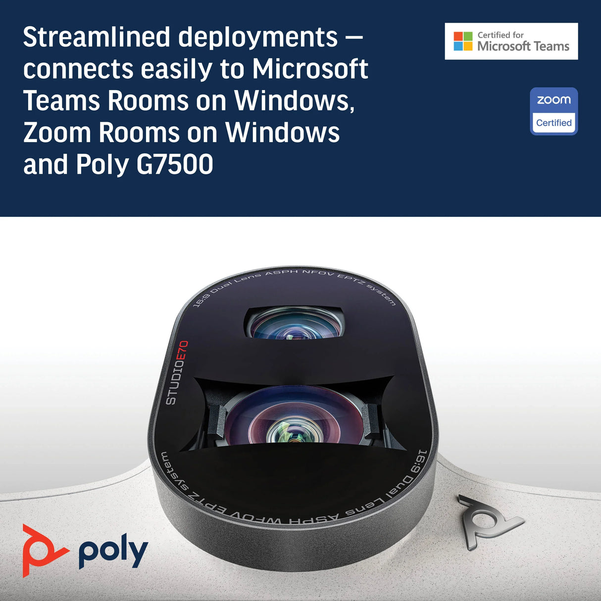POLY Studio E70 – 4K Ultra HD / 120° Wide-Angle / AI-powered Features – Zoom Certified Conference Camera
