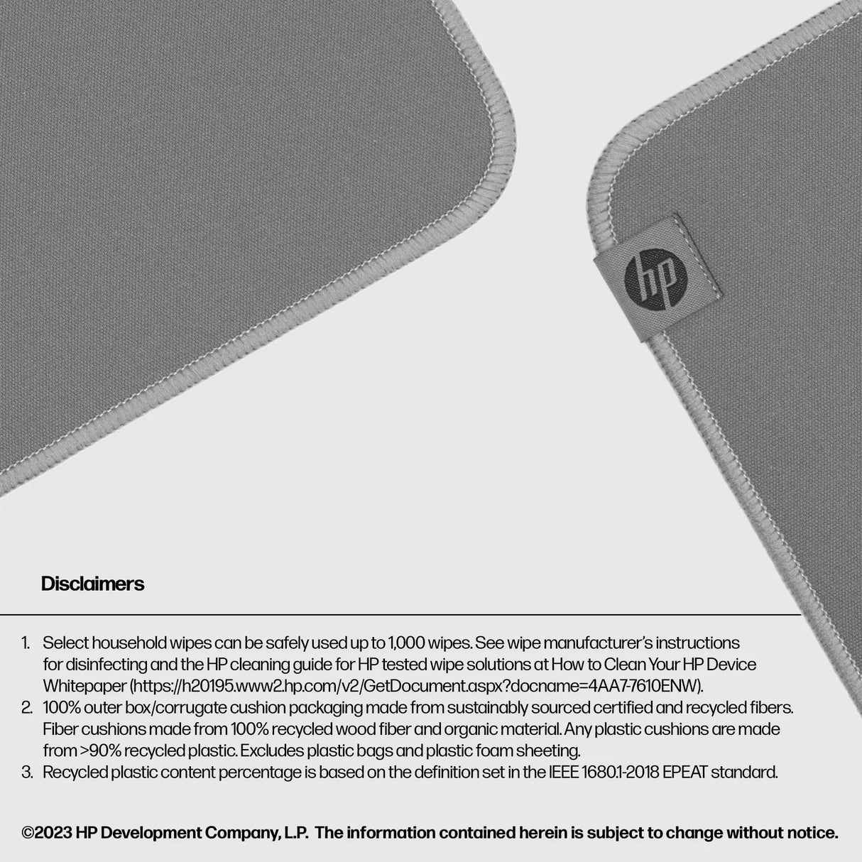 HP 100 Sanitizable Mouse Pad – Medium / Cloth / Rubber Base – Office Mouse Pad