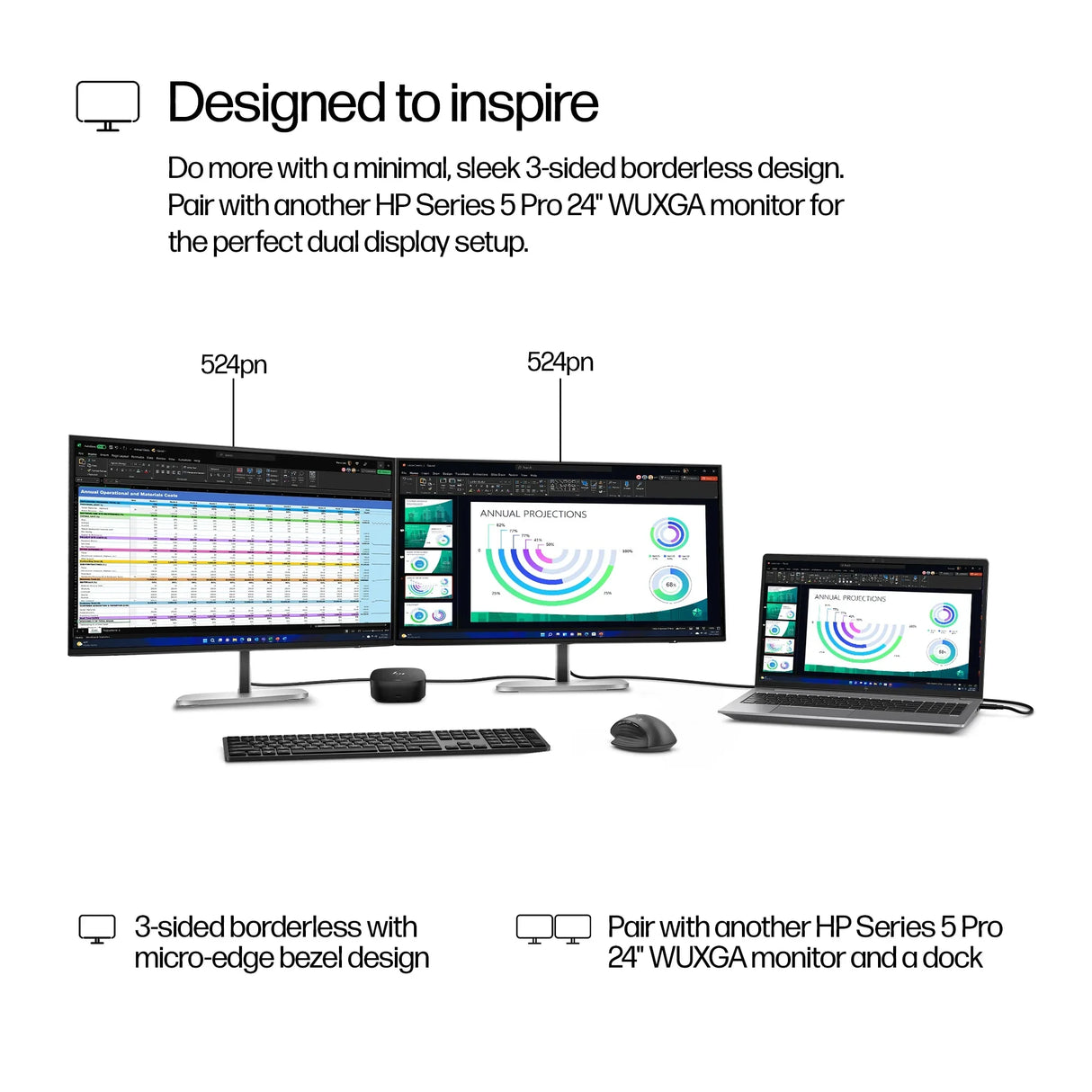 HP 524pn Monitor – 24" / WUXGA / IPS / 60Hz – Business Monitor