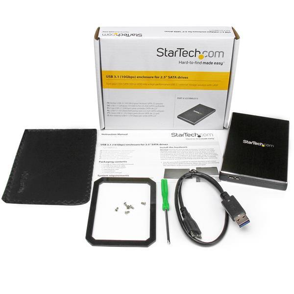 STARTECH 2.5" External Hard Drive Enclosure - Supports UASP - Aluminum - USB 3.1 Enclosure - SSD|HDD Enclosure (S251BMU313)
