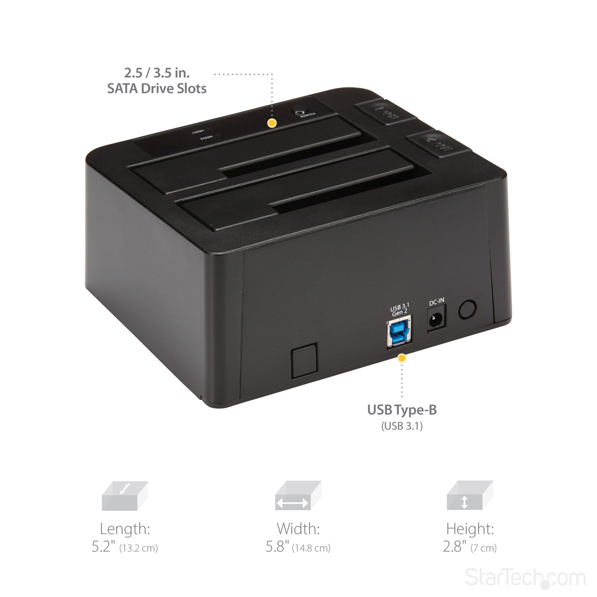 STARTECH Dual-Bay USB 3.1 to SATA Hard Drive Docking Station | USB 3.1 (10 Gbps) | External 2.5|3.5" SATA I|II|III | SSD|HDD Docking Station | Hot-Swap Hard Drive Bay | Top-Loading (SDOCK2U313) (SDOCK2U313)