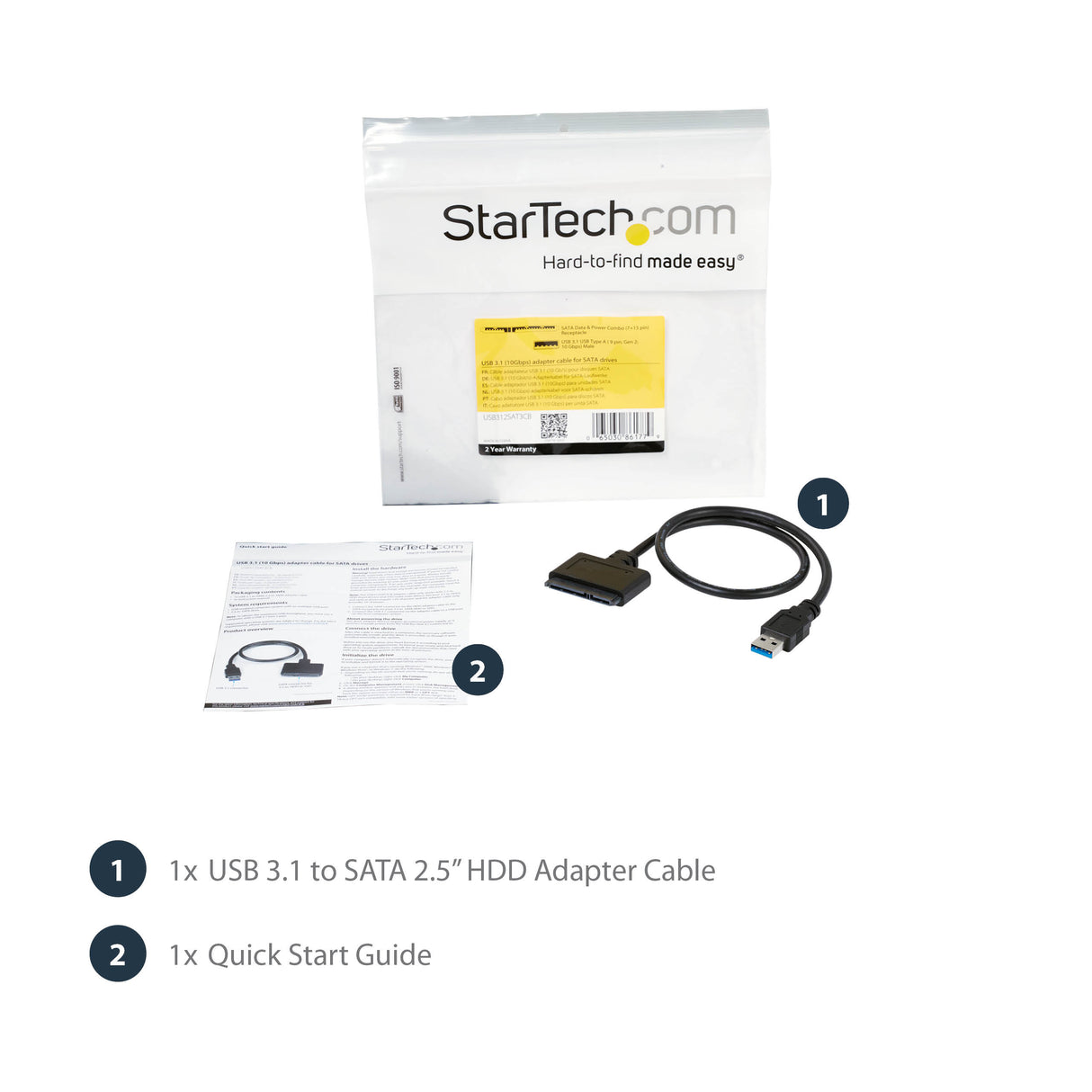 STARTECH USB 3.1 to 2.5" SATA Hard Drive Adapter - USB 3.1 Gen 2 10Gbps with UASP External HDD|SSD Storage Converter (USB312SAT3CB) (USB312SAT3CB)
