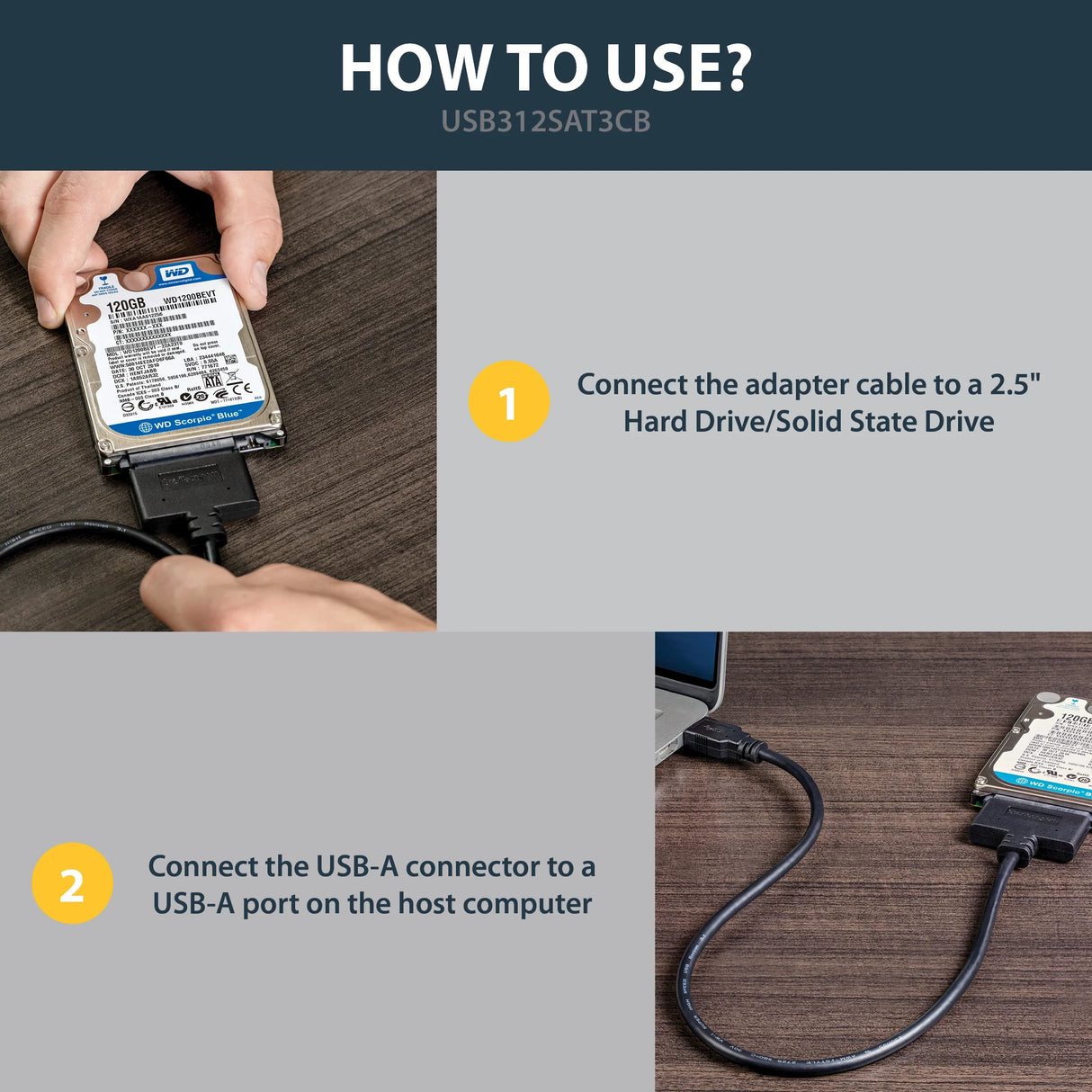 STARTECH USB 3.1 to 2.5" SATA Hard Drive Adapter - USB 3.1 Gen 2 10Gbps with UASP External HDD|SSD Storage Converter (USB312SAT3CB) (USB312SAT3CB)