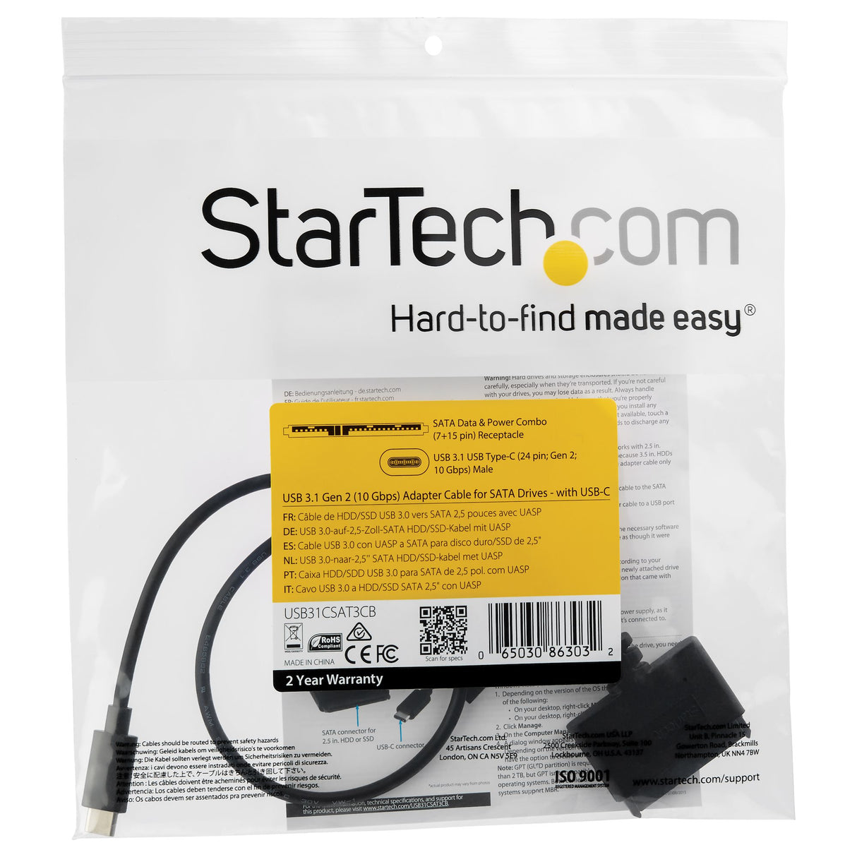 STARTECH USB 3.1 to SATA Adapter Cable