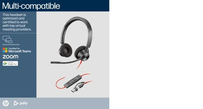 POLY Blackwire 3320 – Wired (USB-A) / Stereo / MS Teams Certified – On-Ear Headset