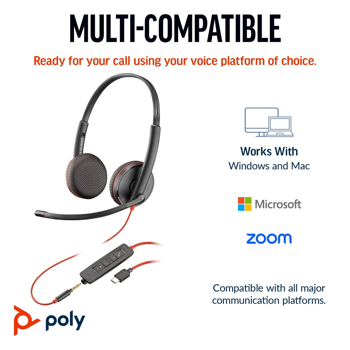 POLY Blackwire 3225 – Wired (3.5mm) / Office / On-Ear Headset