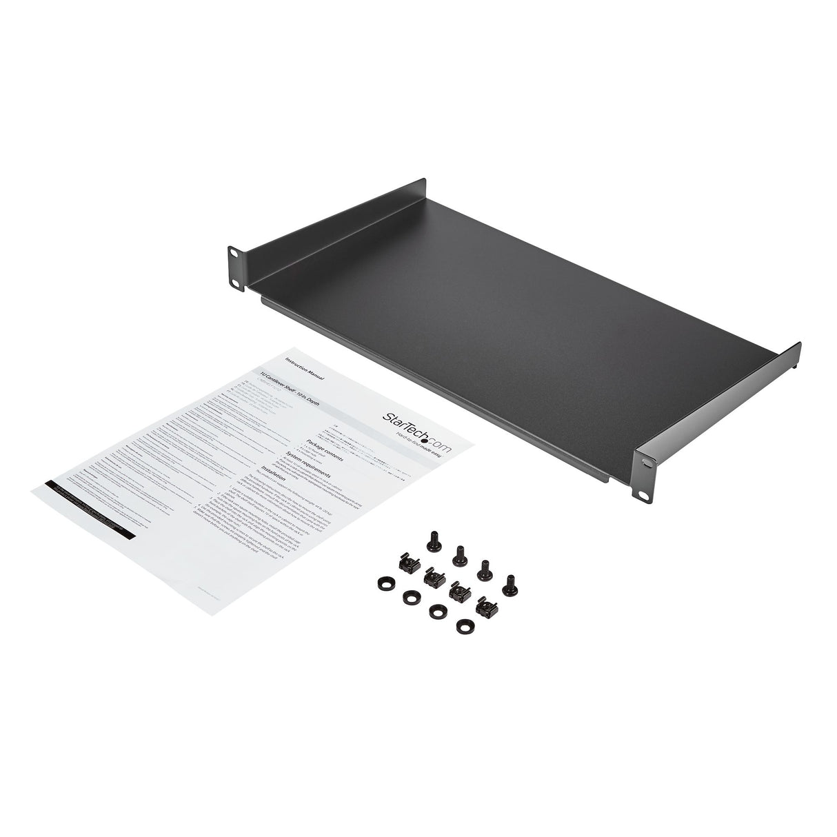 STARTECH 1U Fixed Server Rack Mount Shelf - 10in Deep Steel Universal Cantilever Tray for 19" AV| Network Equipment Rack - Heavy Duty Steel - Weight Capacity 44lbs|20kg | Black (CABSHELF1U10) (CABSHELF1U10)