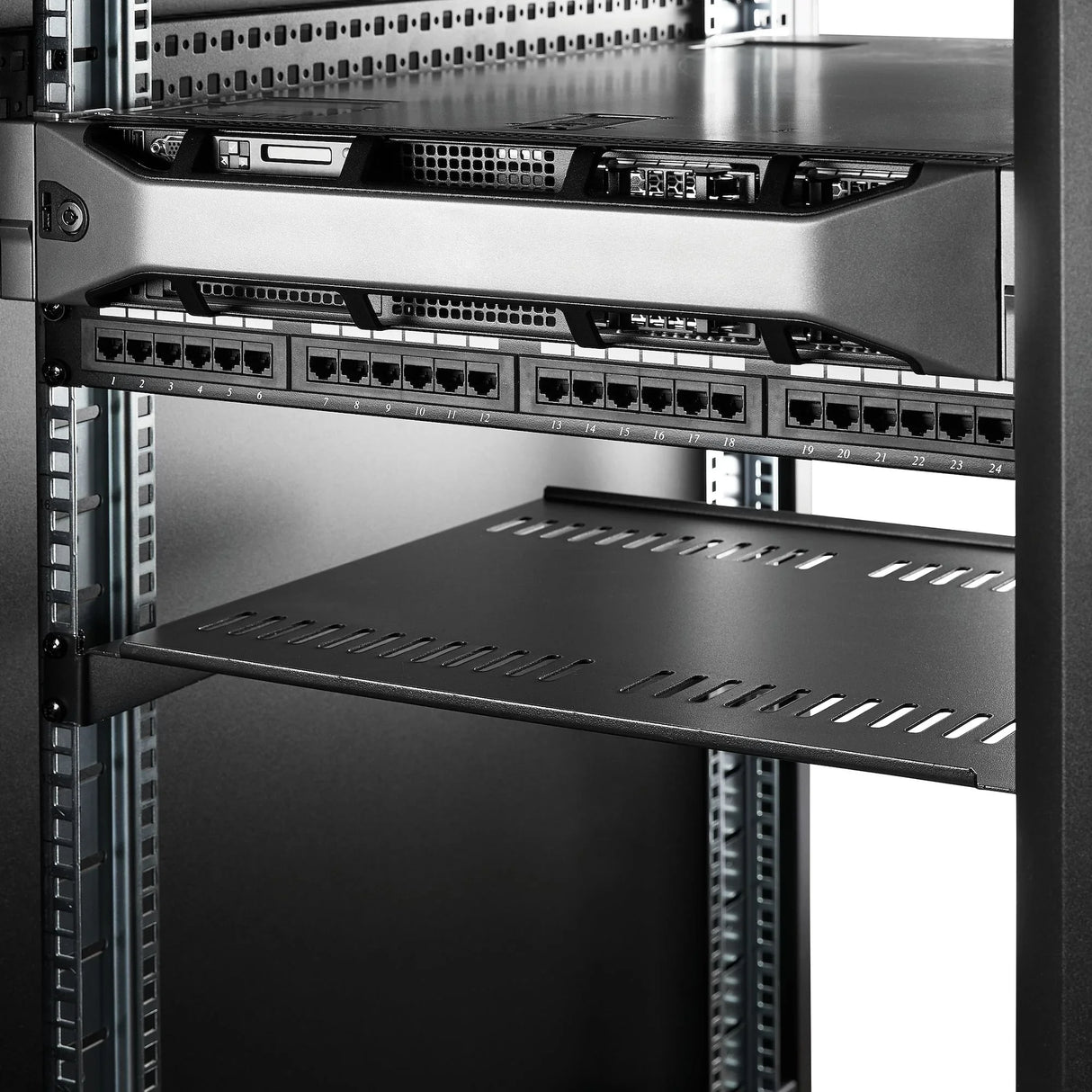STARTECH 1U Server Rack Shelf - Universal Vented Rack Mount Cantilever Tray for 19" Network Equipment Rack & Cabinet - Heavy Duty Steel - Weight Capacity 44lb|20kg - 16" Deep Shelf (CABSHELF116V) (CABSHELF116V)