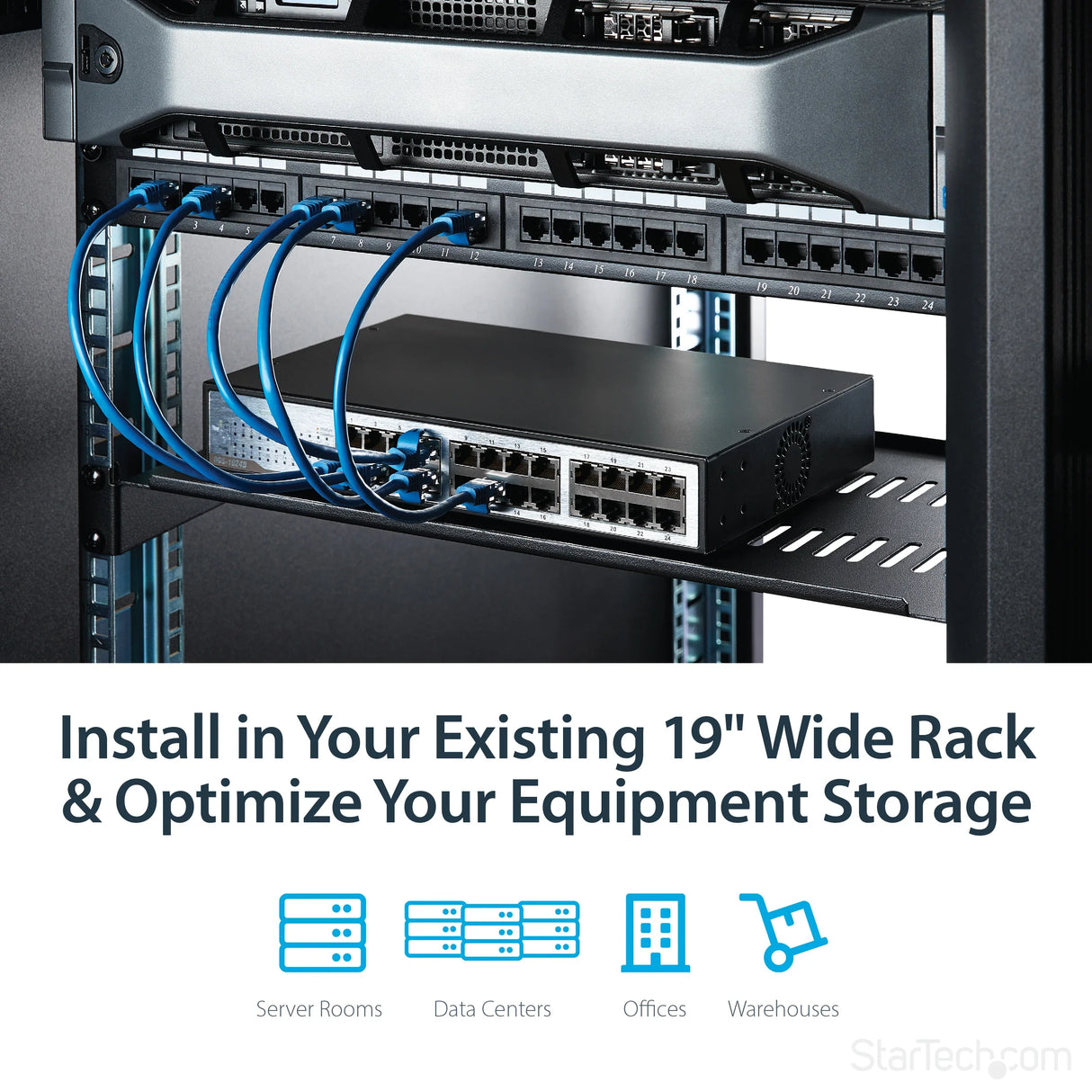 STARTECH 1U Server Rack Shelf - Universal Vented Rack Mount Cantilever Tray for 19" Network Equipment Rack & Cabinet - Heavy Duty Steel - Weight Capacity 50lb|23kg - 10" Deep | Black (CABSHELFV1U) (CABSHELFV1U)