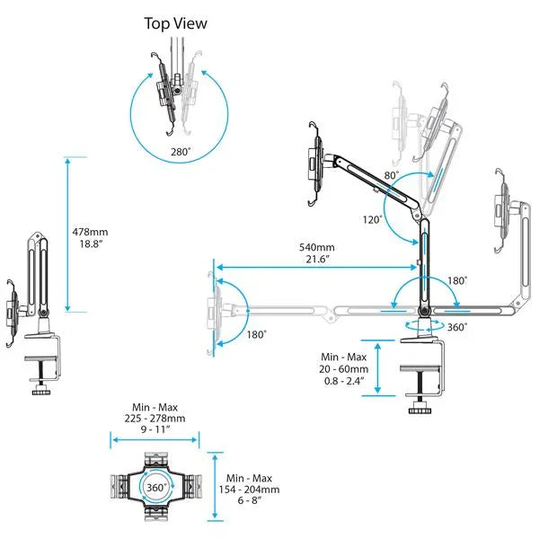STARTECH Desk-Mount Tablet Arm - Articulating Tablet Mount - For 9" to 11" Tablets - iPad or Android Tablet Holder - Lockable - Steel (ARMTBLTIW) (ARMTBLTIW)