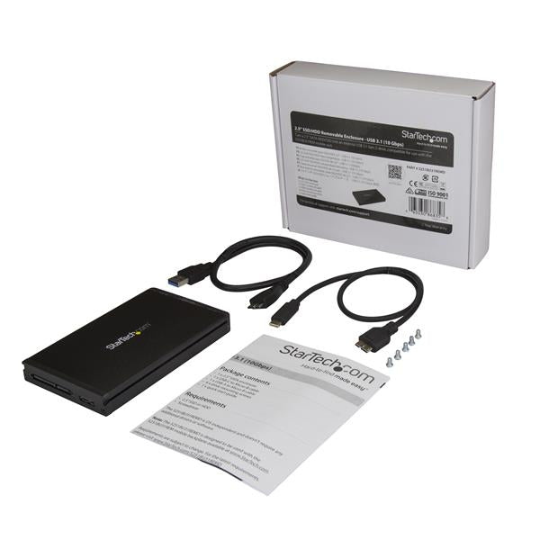 STARTECH USB C Hard Drive Enclosure - 2.5" SSD HDD - works with S251BU31REM - Black Aluminum - USB 3.1 10Gbps - Height up to 9.5mm (S251BU31REMD)