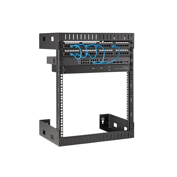 STARTECH 12U 19" Wall Mount Network Rack - 12" Deep 2 Post Open Frame Server Room Rack for Data|AV|IT|Computer Equipment|Patch Panel with Cage Nuts & Screws 200lb Capacity | Black (RK12WALLO) (RK12WALLO)